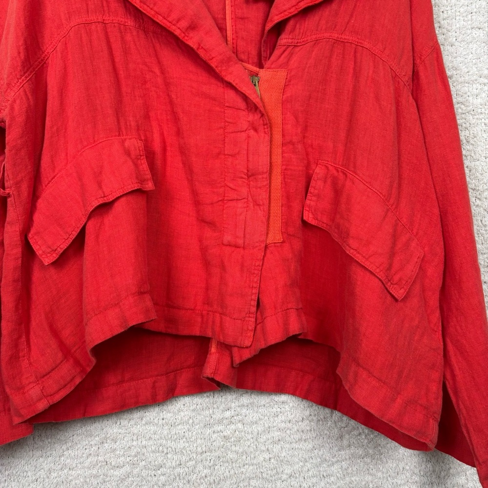 Zara Basic‎ Jacket Womens L Red Orange 100% Linen *Missing Belt* - Picture 6 of 12